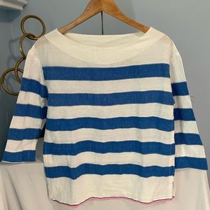 NWOT Lemlem Womens Sz S Grecian Striped White Blue Handmade Cotton Blouse Top
